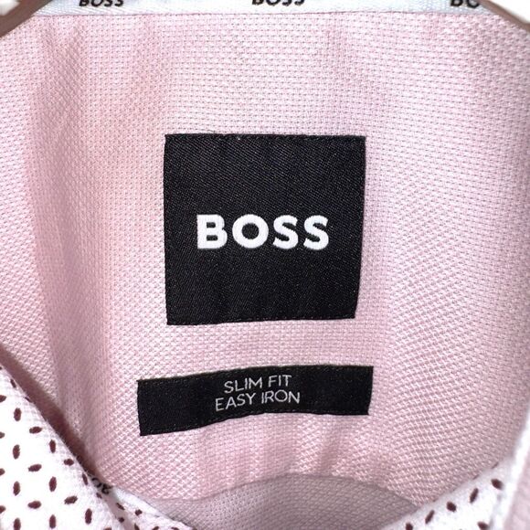 Boss Hugo Boss Pink Slim-Fit Spread Collar Dress Shirt M 15.5 - Picture 2 of 9